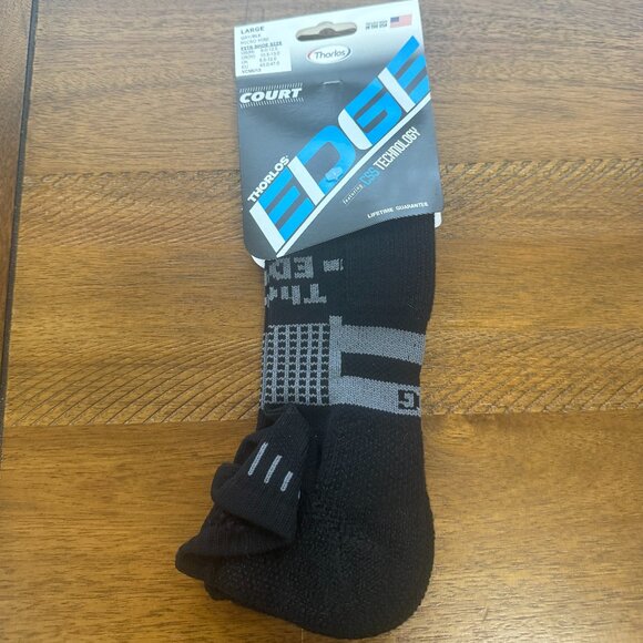 THORLOS EDGE COURT MICRO MINI TENNIS SOCKS UNISEX LARGE ATHLETIC SOCKS BLACK - Picture 1 of 4